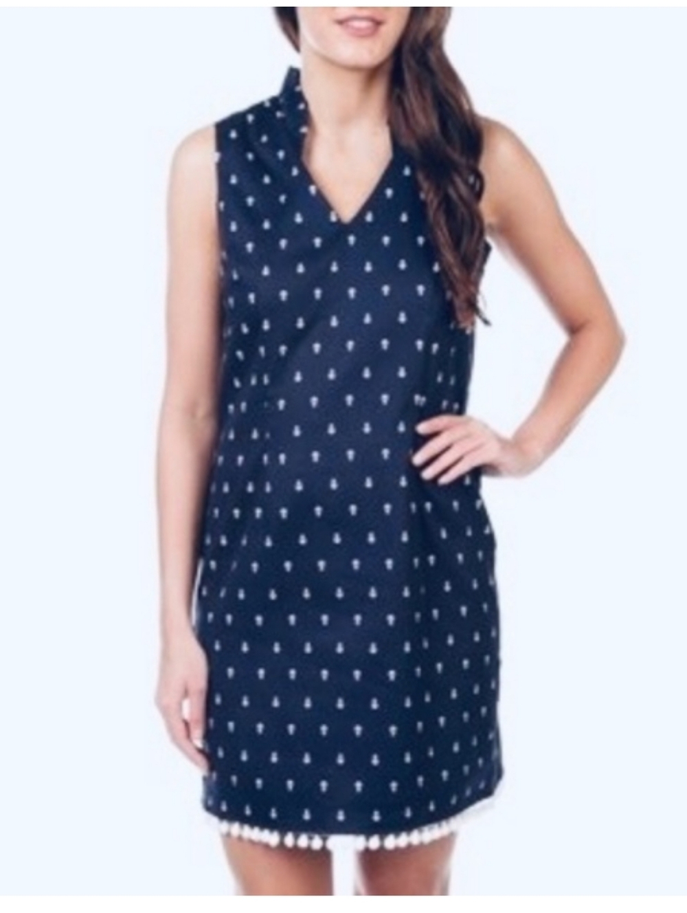 Chetta B Navy and White Anchor Print Dress